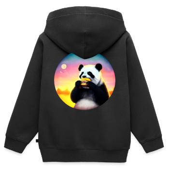Panda au Cheeseburger Sunset - Sweat Premium à capuche zippé enfant bio - noir - Dos - AI Model Kid Male (0cm)