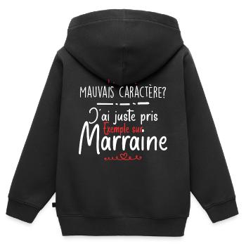 Mauvais caractère - Marraine - Sweat Premium à capuche zippé enfant bio - noir - Dos - AI Model Kid Male (0cm)