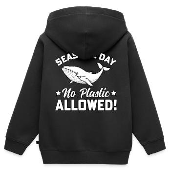 Mers le jour où le plastique n’est pas autorisé - Sweat Premium à capuche zippé enfant bio - noir - Dos - AI Model Kid Male (0cm)