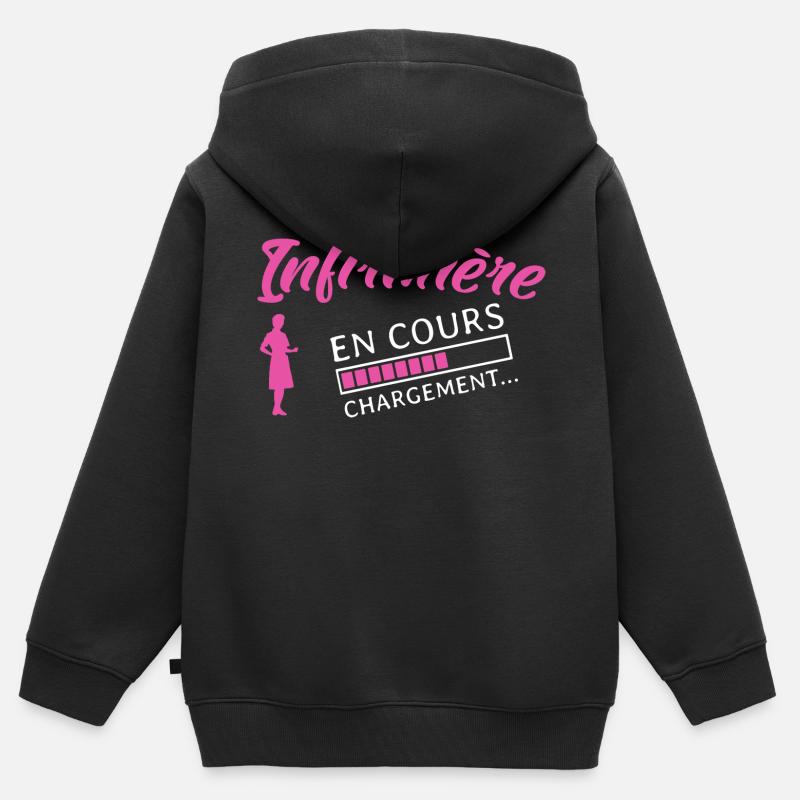 Tshirt Infirmière , Infirmière en cours - Sweat Premium à capuche zippé enfant bio - noir