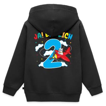 2. Geburtstag Katze Flugzeug Flieger Geschenk - Kinder Premium Organic Zip Hoodie - Schwarz - Hinten - AI Model Kid Male (0cm)
