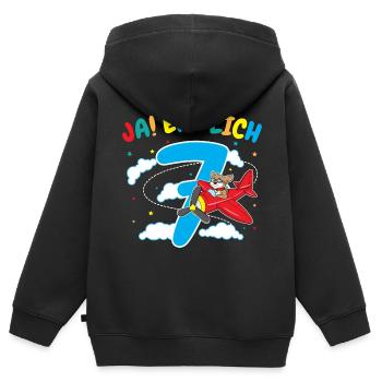 7. Geburtstag Hund Pilot Flugzeug Flieger Geschenk - Kinder Premium Organic Zip Hoodie - Schwarz - Hinten - AI Model Kid Male (0cm)