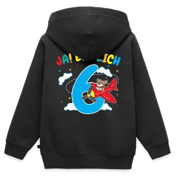 6. Geburtstag Hund Pilot Flugzeug Flieger Geschenk - Kinder Premium Organic Zip Hoodie - Schwarz - Hinten - AI Model Kid Male (0cm)