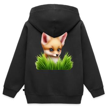 Fuchs im hohen Gras - Kinder Premium Organic Zip Hoodie - Schwarz - Hinten - AI Model Kid Male (0cm)