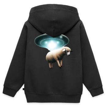 Schaf Entführung durch UFO - Kinder Premium Organic Zip Hoodie - Schwarz - Hinten - AI Model Kid Male (0cm)
