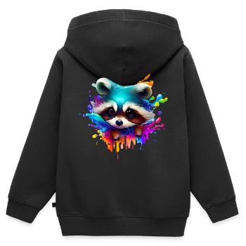 Bunter Waschbär mit Farbklecksen - Kinder Premium Organic Zip Hoodie - Schwarz - Hinten - AI Model Kid Male (0cm)