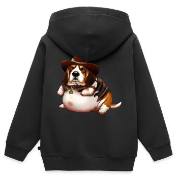 Gros Beagle Cowboy - Sweat Premium à capuche zippé enfant bio - noir - Dos - AI Model Kid Male (0cm)