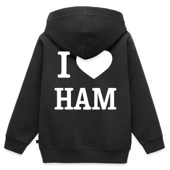 Schinken - Kinder Premium Organic Zip Hoodie - Schwarz - Hinten - AI Model Kid Male (0cm)