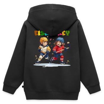 Eishockey Fan Kinder Schlittschuhe Geschenk - Kinder Premium Organic Zip Hoodie - Schwarz - Hinten - AI Model Kid Male (0cm)