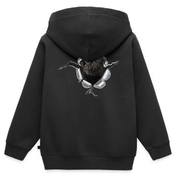 Mops Schwarz im Metall Loch - Kinder Premium Organic Zip Hoodie - Schwarz - Hinten - AI Model Kid Male (0cm)