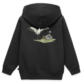 Famille de grues avec poussins - Sweat Premium à capuche zippé enfant bio - noir - Dos - AI Model Kid Male (0cm)
