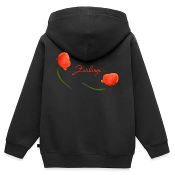 Gémeaux Poppy Coquelicot Signe du zodiaque Gémeaux Gémeaux - Sweat Premium à capuche zippé enfant bio - noir - Dos - AI Model Kid Male (0cm)