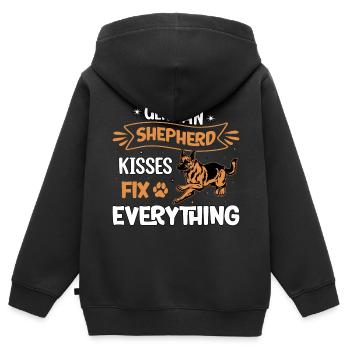 Deutscher Schäferhund Küsse bringen alles in Ordnung - Kinder Premium Organic Zip Hoodie - Schwarz - Hinten - AI Model Kid Male (0cm)