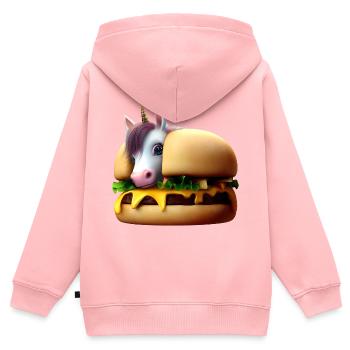 Licorne Cheeseburger - Sweat Premium à capuche zippé enfant bio - rose - Dos - AI Model Kid Female (0cm)