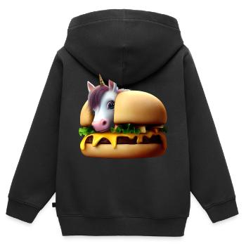 Licorne Cheeseburger - Sweat Premium à capuche zippé enfant bio - noir - Dos - AI Model Kid Male (0cm)