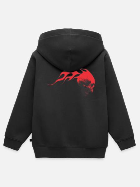 Schädel mit Flammen - Kinder Premium Organic Zip Hoodie - Schwarz