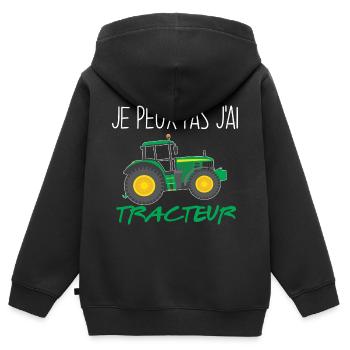 Tracteur Passion Cadeau Garçon ou Fille - Sweat Premium à capuche zippé enfant bio - noir - Dos - AI Model Kid Male (0cm)