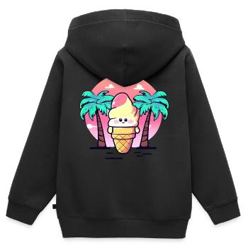 Softeis unter Palmen im Sonnenuntergang - Kinder Premium Organic Zip Hoodie - Schwarz - Hinten - AI Model Kid Male (0cm)