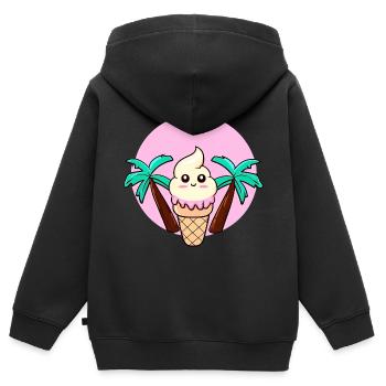 Softeis unter Palmen im Sonnenuntergang - Kinder Premium Organic Zip Hoodie - Schwarz - Hinten - AI Model Kid Male (0cm)