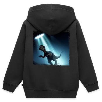 UFO trifft auf Dinosaurier - Kinder Premium Organic Zip Hoodie - Schwarz - Hinten - AI Model Kid Male (0cm)