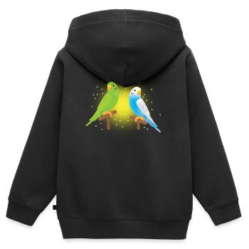 deux perruches vertes et bleues - Sweat Premium à capuche zippé enfant bio - noir - Dos - AI Model Kid Male (0cm)