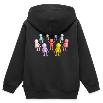 Groupe avec figures 3D - Sweat Premium à capuche zippé enfant bio - noir - Dos - AI Model Kid Male (0cm)