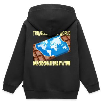 Voyager avec une barre de chocolat - Sweat Premium à capuche zippé enfant bio - noir - Dos - AI Model Kid Male (0cm)