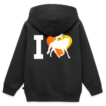 Voltige d’équipe Voltige Art équestre - Sweat Premium à capuche zippé enfant bio - noir - Dos - AI Model Kid Male (0cm)