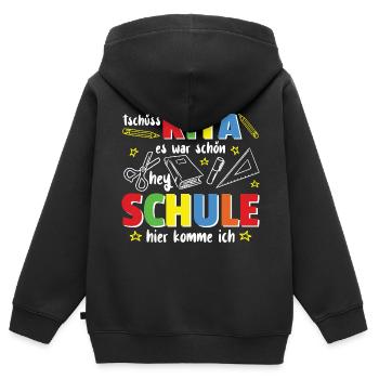 Kita Abschied Ich werde jetzt ein Schulkind - Kinder Premium Organic Zip Hoodie - Schwarz - Hinten - AI Model Kid Male (0cm)