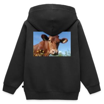 vache - Sweat Premium à capuche zippé enfant bio - noir - Dos - AI Model Kid Male (0cm)