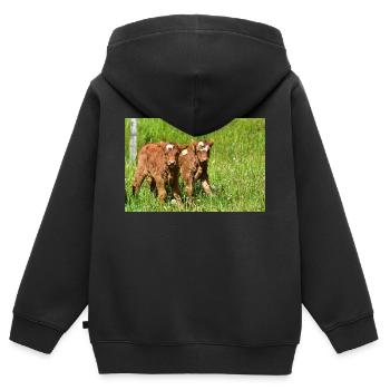Veaux dans les prairies d’Eifel - Sweat Premium à capuche zippé enfant bio - noir - Dos - AI Model Kid Male (0cm)