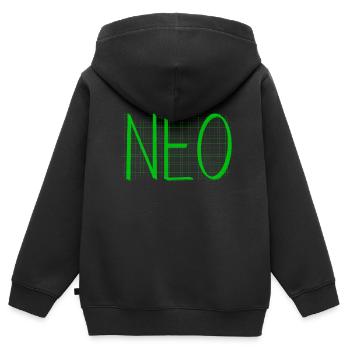 NEO - Kinder Premium Organic Zip Hoodie - Schwarz - Hinten - AI Model Kid Male (0cm)
