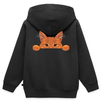 Chat au gingembre - Sweat Premium à capuche zippé enfant bio - noir - Dos - AI Model Kid Male (0cm)