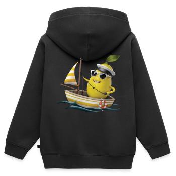 Obst Zitrone Bootfahren Geschenk - Kinder Premium Organic Zip Hoodie - Schwarz - Hinten - AI Model Kid Male (0cm)