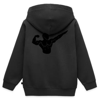 Musculation - Sweat Premium à capuche zippé enfant bio - noir - Dos - AI Model Kid Male (0cm)