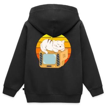 Katze Tv Sonnenuntergang - Kinder Premium Organic Zip Hoodie - Schwarz - Hinten - AI Model Kid Male (0cm)