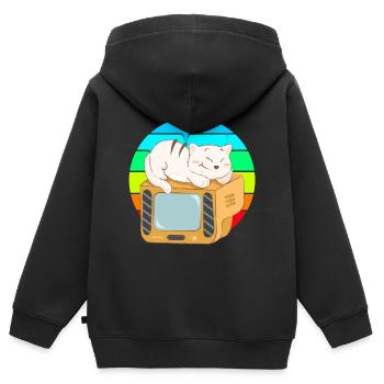 Katze Tv Sonnenuntergang - Kinder Premium Organic Zip Hoodie - Schwarz - Hinten - AI Model Kid Male (0cm)