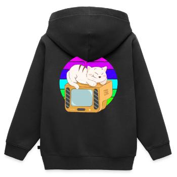 Katze Tv Sonnenuntergang - Kinder Premium Organic Zip Hoodie - Schwarz - Hinten - AI Model Kid Male (0cm)