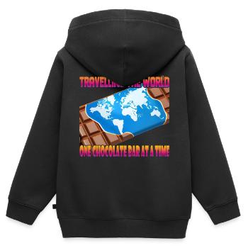 Voyager avec une barre de chocolat - Sweat Premium à capuche zippé enfant bio - noir - Dos - AI Model Kid Male (0cm)