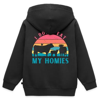 Je ne mange pas mes Hommies Vegan - Sweat Premium à capuche zippé enfant bio - noir - Dos - AI Model Kid Male (0cm)