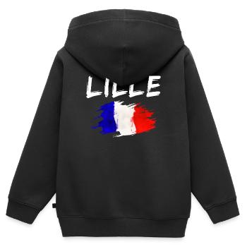 Lille France Ville Drapeau de Lille - Sweat Premium à capuche zippé enfant bio - noir - Dos - AI Model Kid Male (0cm)