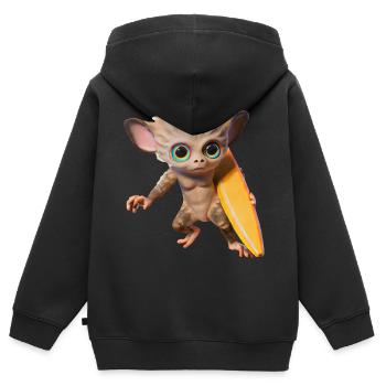 Surfboard wearing tarsier - Kids Premium Organic Zip-up Hoodie - black - Back - AI Model Kid Male (0cm)
