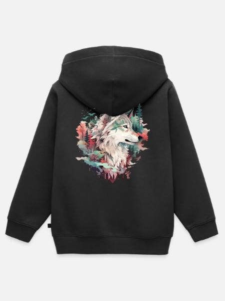 Wolf Wolfskopf Natur Wildnis Abenteuer Wald Kunst - Premium børne zip-hættetrøje økologisk - sort