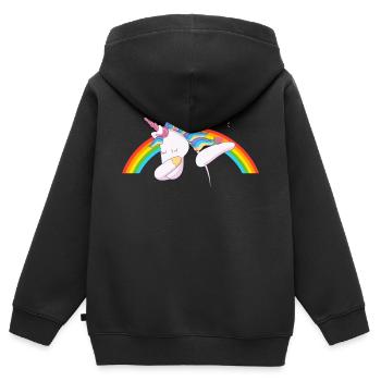 licorne licorne tamponnant licorne - Sweat Premium à capuche zippé enfant bio - noir - Dos - AI Model Kid Male (0cm)