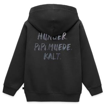 hunger pipi müde kalt Spruch Schrift - Kinder Premium Organic Zip Hoodie - Schwarz - Hinten - AI Model Kid Male (0cm)