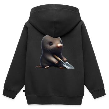 Niedlicher Maulwurf mit Schaufel - Kinder Premium Organic Zip Hoodie - Schwarz - Hinten - AI Model Kid Male (0cm)