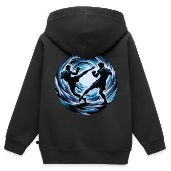 Combattants de Muay Thaï - Sweat Premium à capuche zippé enfant bio - noir - Dos - AI Model Kid Male (0cm)