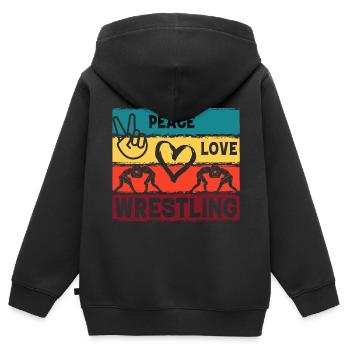 Peace Love Wrestling - Kids Premium Organic Zip-up Hoodie - black - Back - AI Model Kid Male (0cm)