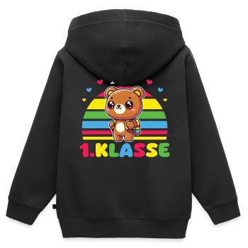 Kindergarten Abschied Ich Bin 1. klasse Bär - Kinder Premium Organic Zip Hoodie - Schwarz - Hinten - AI Model Kid Male (0cm)