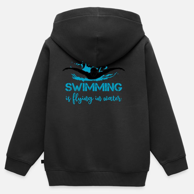 Nuoto - Felpa Premium con cappuccio con zip bambino bio - nero